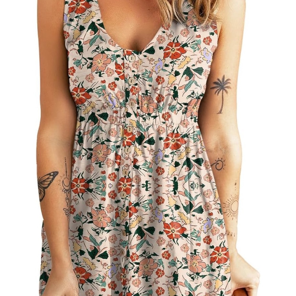 Acelitt Summer Casual Sleeveless Button Down Dress